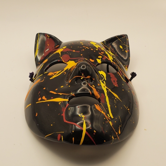 Black Cat Mask Halloween Handmade Hand Painted Ceramic Full Face Cover Heavy - Picture 9 of 16